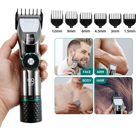 Professional Hair Clipper Ceramic Blade Waterproof Electric Cordless Electric Hair Trimmer LED Display Haircut Machine For Men (1/5)