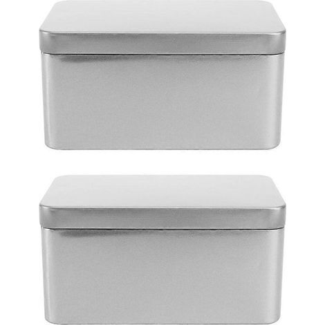 Set mit 2 Haushalts-Teedosen, Verpackung für losen Tee, rechteckige Aufbewahrungsbox aus Weißblech – 13 x 8 cm – Silber (1/4)