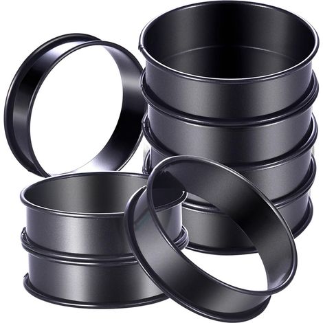 Lot de 8 cercles à crumpets,Acier inoxydable,Revêtement antiadhésif,Diamètre 10 cm,Pour cuisson muffins et œufs (1/5)