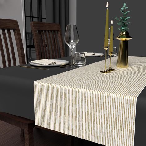 Soleil d'ocre, Runner da tavolo festivo stampato 40 x 180 cm, oro bianco (1/2)