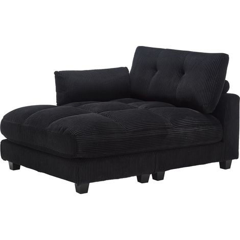 Poltrona lounge in velluto a coste nero con porta bicchieri, tasche laterali e porta USB (1/5)