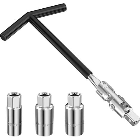 Jeu de 4 Clé à Bougie, Cle a Bougie d'Allumage, Clés à Bougie 3 Douilles 16 mm/18 mm/21 mm, Universelle Clé à Douille à Poignée en T, Outil de Retrait de Bougies d'Allumage pour Voiture (1/5)