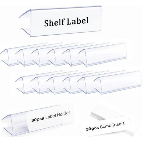 Pack of 30 1 x 0.9 x 3 inch clear plastic label holders for labels and wooden signs with matching blank inserts. (1/5)
