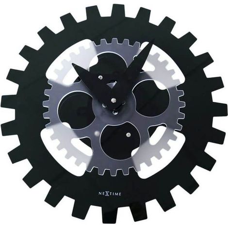 NeXtime 3241ZW Uhr mit beweglichen Zahnrädern de Wanduhr, schwarz, 39 cm