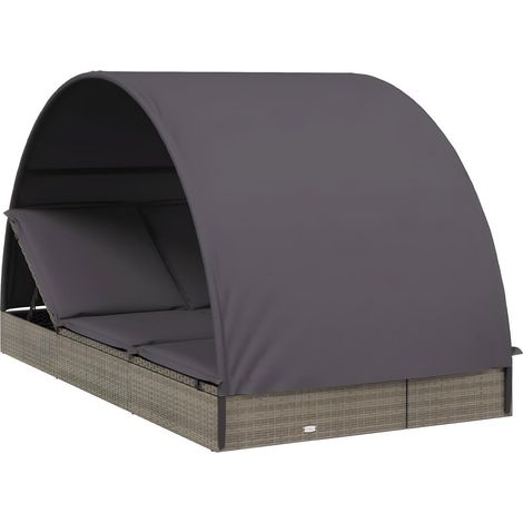 Transat chaise longue 2 places avec toit rond 211 x 112 x 140 cm gris (1/5)