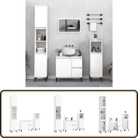 3-tlg. Badmöbel-Set Weiß Holzwerkstoff - Badmöbel-Set - Waschtischschrank - Badezimmermöbel - Holzwerkstoff - Weißer Schrank