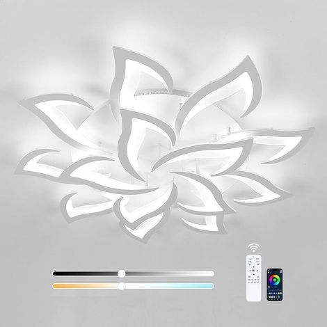 Plafonnier LED Dimmable, Moderne Luminaire Plafonnier 84W, Grand Lampe de Plafond avec Télécommande/Application pour Salon, Chambre à Coucher, Cuisine, 3000K-6500K, 96cm, Blanc [Classe énergétique E] (1/5)