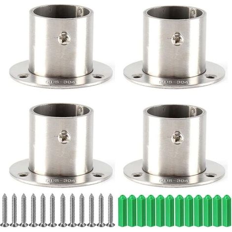 4 x Support Barre Penderie avec Vis,Support de Bride pour Penderie,Support de Tringle à Rideau 25 mm,Support Barre Penderie,Support de Tringle à Penderie en Acier Inoxydable (1/4)