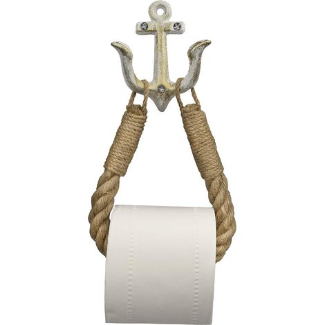Porte-Rouleau de Papier Toilette Vintage - Support de Papier Toilette pour WC - Corde Industrielle - pour Salle de Bain - avec perçage (Blanc) (1/5)