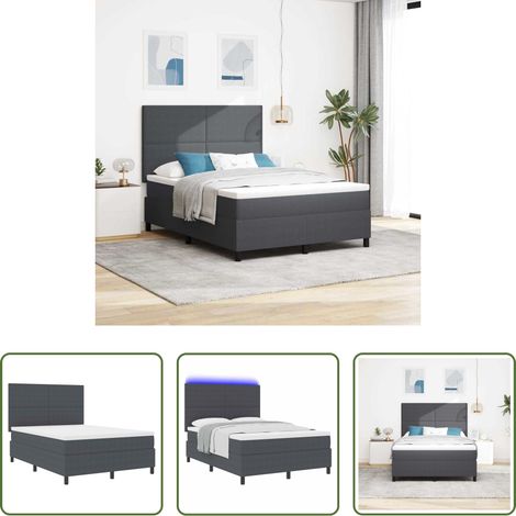 LED-Beleuchtung - LED Boxspringbett Dunkelgrau und Weiß 140 x 190 cm Cordstoff (1/5)