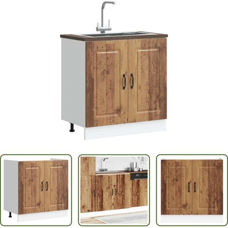 vidaXL Bois d'ingénierie - Meuble bas pour évier Kalmar noir 80x46x81,5 cm bois ingénierie (1/5)