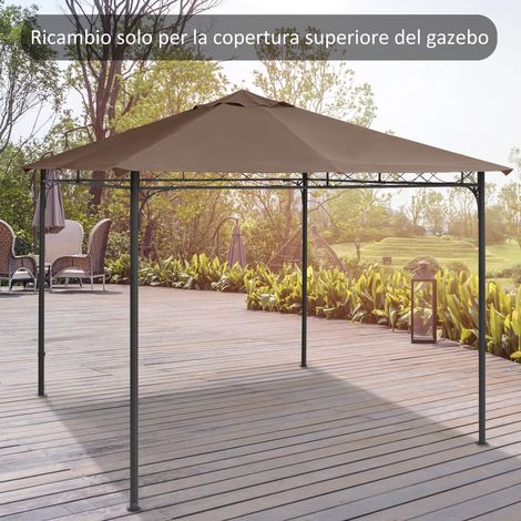 Tetto di Ricambio per Gazebo 3x3 m da Giardino, Telo Gazebo Resistente all'Acqua in Poliestere 180g/㎡ con 8 Fori di Drenaggio e Prese d'Aria, Solo Copertura, 298x295 cm, Caffè