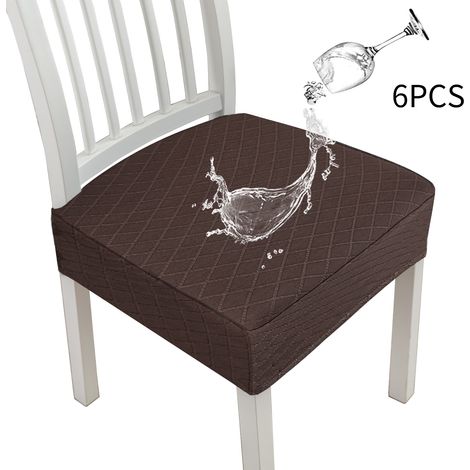 (Lot de 6,Marron)Housse de Chaise Jacquard Housse de Salle à Manger Extensible Housse de Coussin de Chaise Amovibles Lavables Housses De Siège Couverture de Chaise pour Salle à Manger Hôtel (1/5)