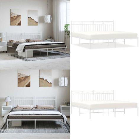 Cadre de lit métal sans matelas et tête de lit blanc 183x213 cm - Cadre De Lit - Lit Double - Lit Metal - Lit Blanc - Meuble Chambre - Home & Living (1/5)