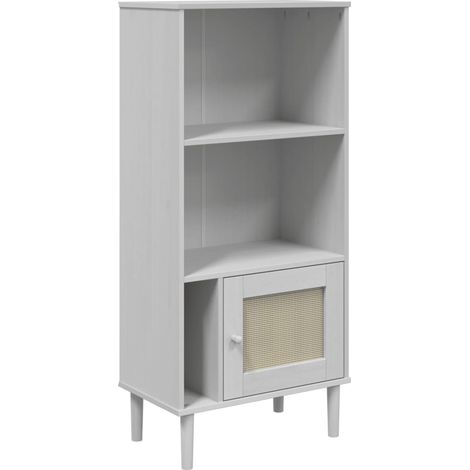 Bibliothèque Armoire à livres SENJA aspect de rotin blanc bois massif de pin (1/5)