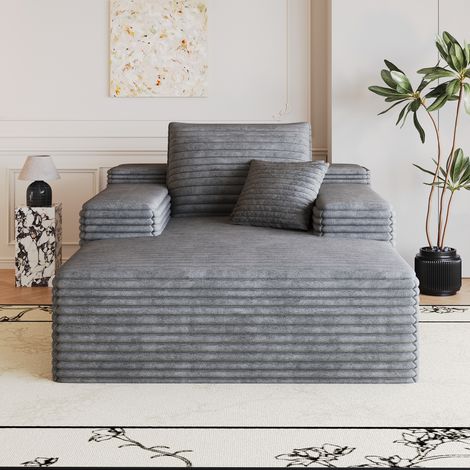 Canapé moelleux en velours côtelé (115 x 159 cm), assise spacieuse, méridienne, convertible sans cadre, garnissage mousse, prêt à poser, canapé compact pour séjour, chambre, studio, anthracite (1/5)