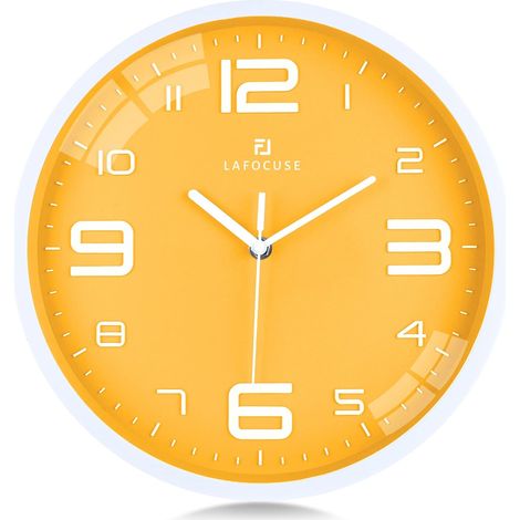 Orologio da parete moderno in giallo silenzioso con grandi numeri 3D per camera da letto, soggiorno, cucina, 25,4 cm (1/5)