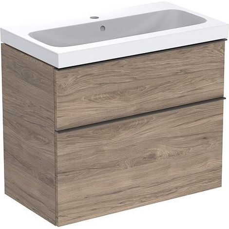 Meuble sous-vasque+vasque céramique Geberit iCon 750x705x485 mm noyer hickory/poignée lave (1/3)