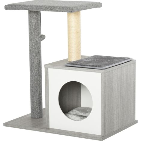 Arbre à chat multil niveaux pour chats et chatons avec coussin et colonne en corde de sisal, gris, 59 x 39 x 62 cm (1/5)