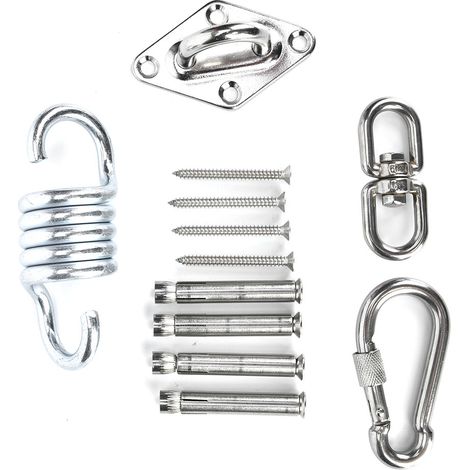Kit De Fixation Pour Chaise Hammock - Plaque De Montage En Acier Inoxydable - Ressort Amortisseur - Mousqueton À Rotation 360° - Crochet À Cliquet - Lot De 1 (1/5)