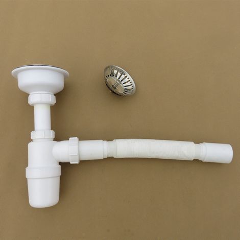 Bonde d'évier simple en acier inoxydable pour cuisine, tuyau d'évacuation pour bac à légumes, anti-obstruction et anti-odeurs. (1/5)