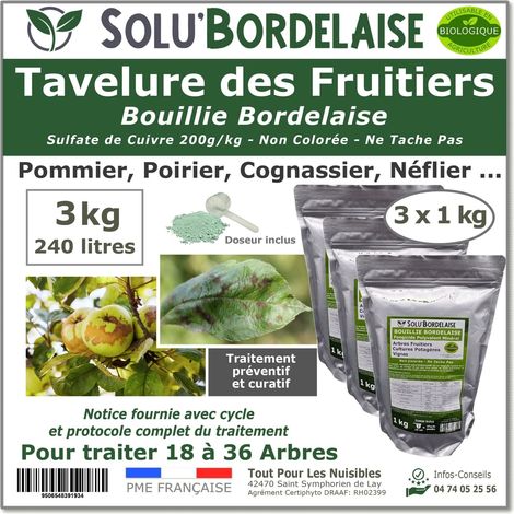 Bouillie Bordelaise Non Colorée spécial Tavelure des Fruitiers, SOLU'BORDELAISE - Sachet de 3kg (1/3)
