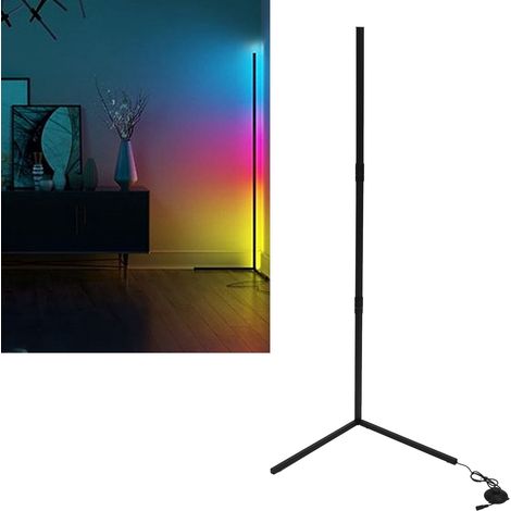 Lampadaire LED, lampe d'angle RGB, éclairage d'ambiance coloré à trois segments pour chambre/pièce, base à angle droit, modèle avec télécommande (1/5)