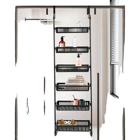 Étagère à épices, capacité de 6 paniers, design monté sur porte, noir, 6 niveaux (1/2)