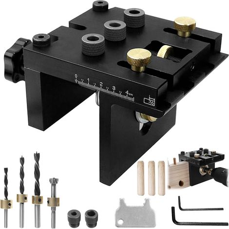 Set di dime di foratura 3 in 1, tasselli in legno da 6/8/10/15 mm, foratura di precisione, modulo staccabile, utensile ausiliario per tasselli con clip di posizionamento, utensile ausiliario per forat