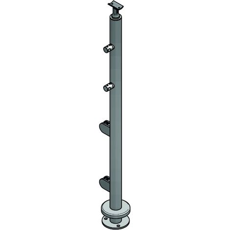 Poteau de garde corps au sol support pour lisse - Hauteur : 1012.4 mm - Diamètre : 42.4 mm - inox 304 - CROSO