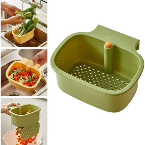 Crépine d'évier latérale, crépine d'angle suspendue, à vidange par simple pression, filtre à déchets alimentaires et nettoyeur de légumes pour évier de cuisine (vert) (1/4)