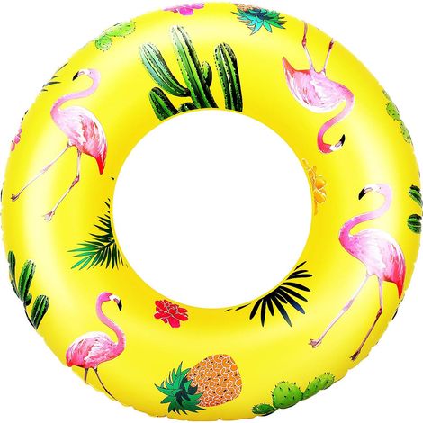 Bouée gonflable ronde en forme de flamant rose, motif dessin animé, résistante et durable, pour enfants et adultes, 88 cm de diamètre - Jaune