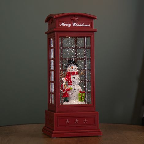 25cm Battery Operated Light up Christmas Phone Box Water Spinner with Snowman Scene & LEDs (1/5)