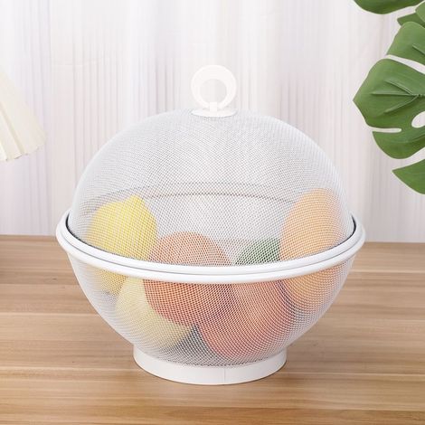 Corbeille De Fruits avec Moustiquaire, Moustiquaire, Bol De Fruits, Métal avec Couvercle, Filet À Fruits Répulsif Contre Les Mouches des Fruits, Stockage Moderne des Fruits,Blanc (1/3)