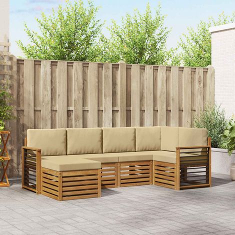 Ecksofa Set mit Kissen 6 pcs Natur und Beige Massivholz Akazie