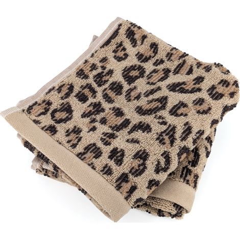 Lot de deux serviettes invités 33x50 cm pur coton collection LEOPARD beige (1/5)