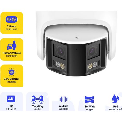 Telecamera di sicurezza, ampio angolo di visione 180°, alta definizione 8MP, 1 pezzo I91DX (1/2)