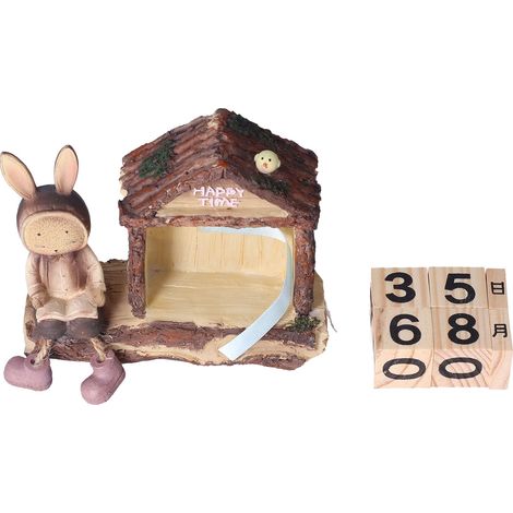 Calendrier Maison Lapin, mignon, dessin animé, bloc de bois, décoration pour la maison, le bureau ou la maison. (1/5)
