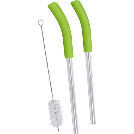 Lot de 2 pailles de rechange pour blender BlendBOSS (verre et silicone alimentaire) avec goupillon de nettoyage (vert). (1/5)