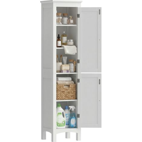 Tall Bathroom Storage Unit, Slim Bathroom Cabinet with Adjustable Shelves Double Door, White (1/5)