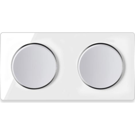 2x Lichtschalter mit Glas-Abdeckrahmen 2fach, waagerecht - weiß (1/4)