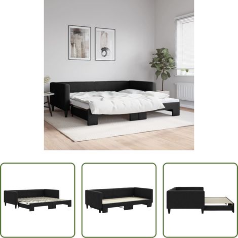 vidaXL Sofa-Bett -  Tagesbett Ausziehbar Schwarz 100x200 cm Stoff