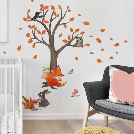 Stickers muraux écureuils. stickers sapins. tableaux décoratifs muraux. chambre d'enfant. salle de jeux. salon. décoration intérieure. (1/5)