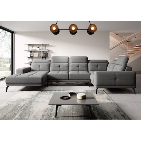 Canapé panoramique design SKAW tissu - Têtières réglables A droite-Gris foncé-Méridienne A droite (1/5)