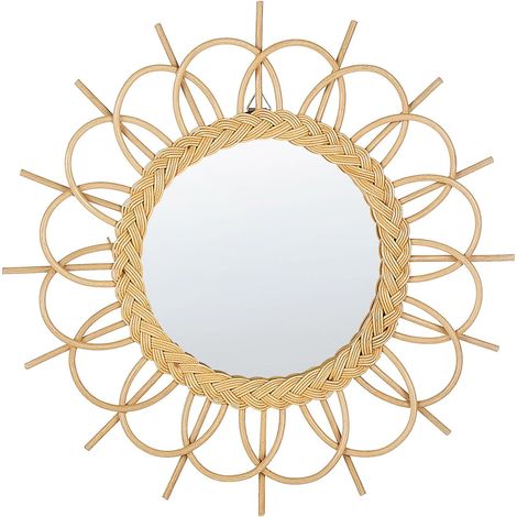 Miroir Mural Boho en Rotin Forme Soleil Naturel ø 60 cm Telakia