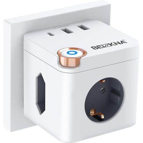 Seau Prise avec USB C, Triple 3680 W, 6 en 1 Cube Prises Multiples murales avec 3 Prises, 2 USB, 1 Type C et Interrupteur, Chargeur USB pour Bureau, Cuisine et Chambre (1/5)