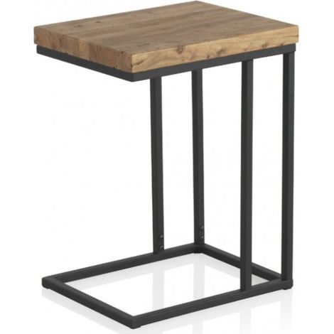 ORION91oficial® - Mesa Auxiliar Estilo Industrial, Madera Natural y Metal, 45x35x60cm, salón, sofá, habitación - spaziOrion91