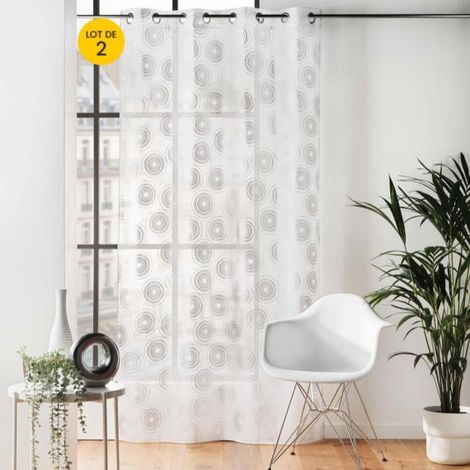 Lot de 2 Voilages a oeillets 140 x 240 cm sablés  imprimés metallisé Milo Argent (1/5)