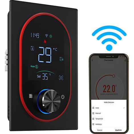 Thermostat intelligent pour chauffe-eau électrique, chaudière à gaz et climatisation, avec écran tactile numérique VA et bouton de réglage. Programmation hebdomadaire 5+1+1 : mode manuel, automatique (1/2)