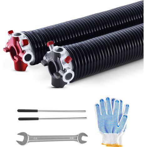 VEVOR Molle di Torsione per Porte da Garage, Coppia di Φ5,94 x Φ50,8 x 711 mm, 16000 Cicli, Rivestimento Elettroforetico Nero per SostituI, con Barre di Avvolgimento, Guanti e Chiave di Montaggio